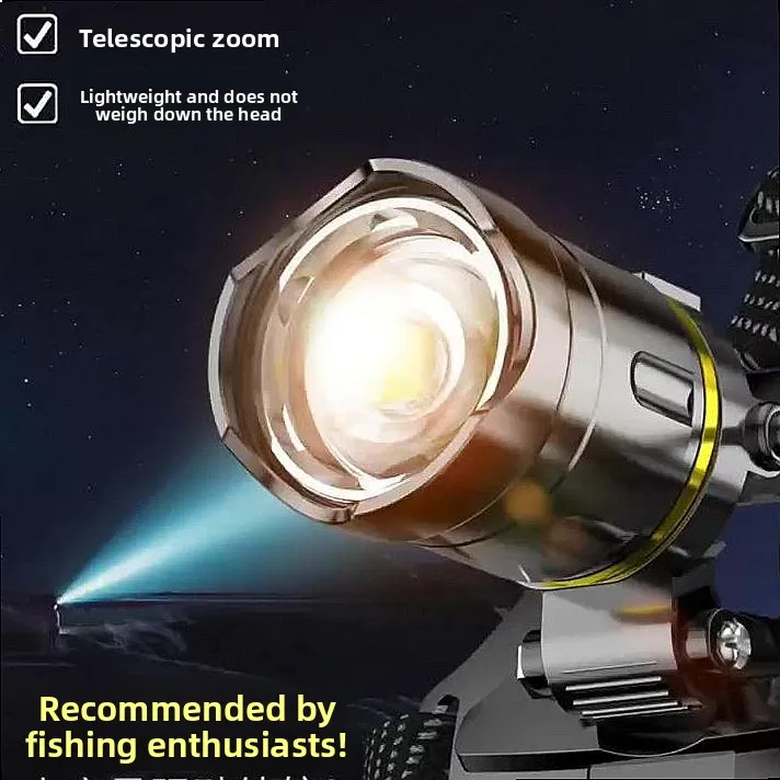 LED Dual Lithium Rechargeable Zoomable Headlamp Super Bright Long Lasting Fishing Head Light