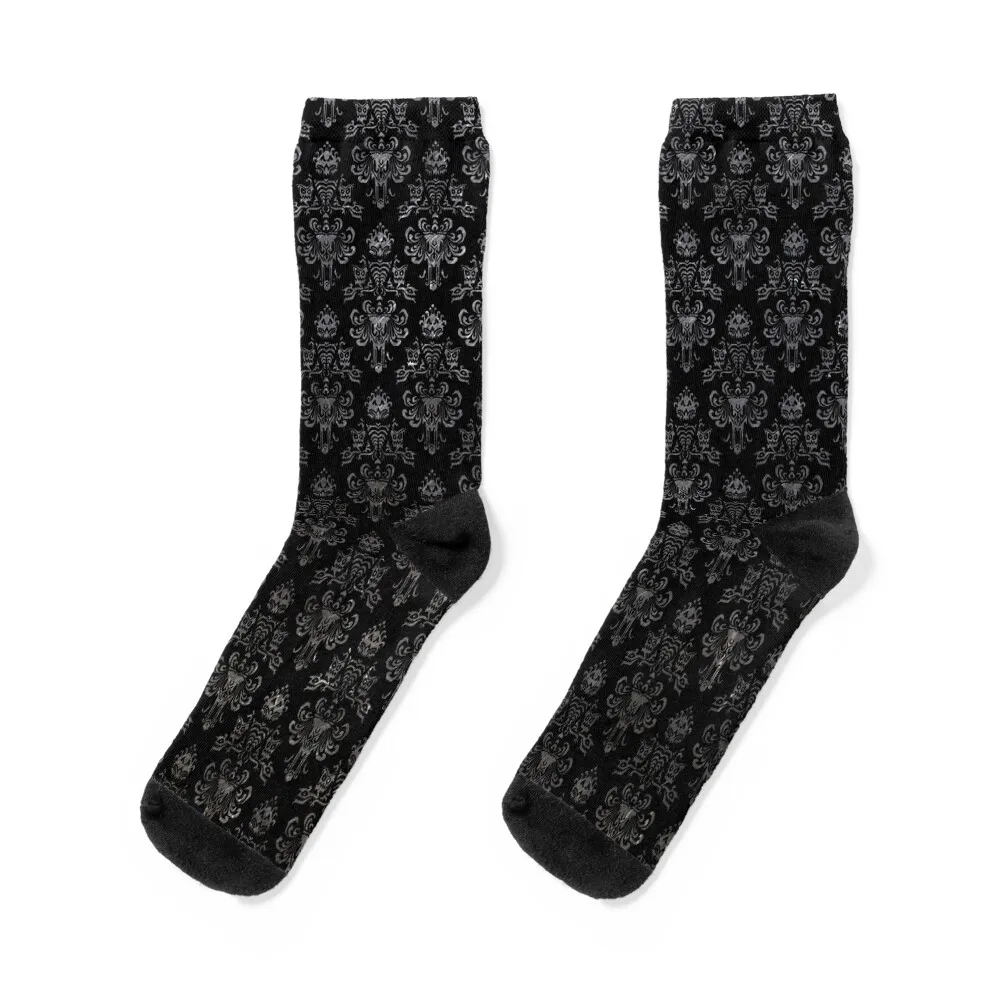 

Haunted Mansion Wallpaper Black and Silver Socks luxe short christmas stocking cotton Socks Female Men's