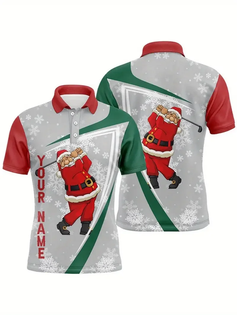 أزياء سانتا كلوز الرسم الرجال قميص بولو في الهواء الطلق جولف الرياضة قصيرة الأكمام التلبيب قمم عيد الميلاد موضوع عارضة مريحة أعلى #1