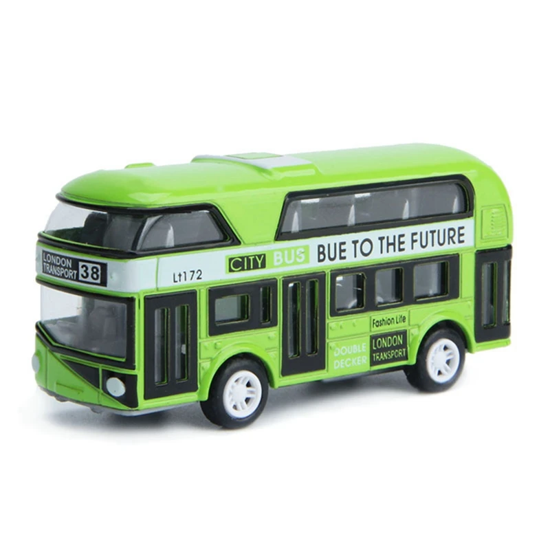 2 Pcs Double-Decker Bus Car Toys Sightseeing Bus Vehicles Urban Transport Vehicles Commuter Vehicles, Green & Blue