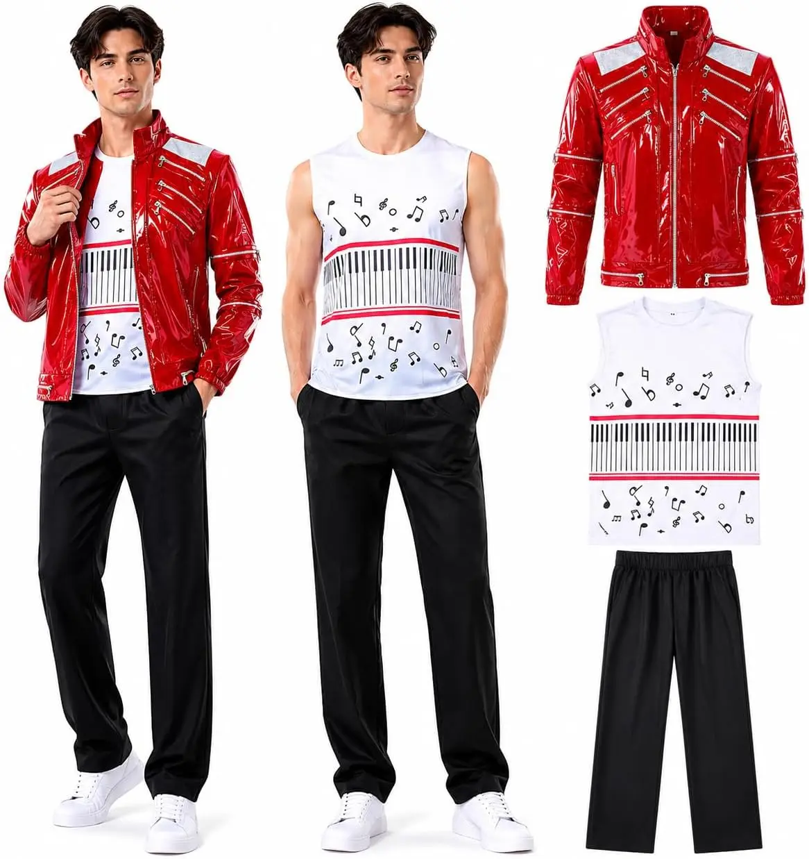 Punk Red Zipper Michael Casual Costume America Fashion Style Jacket Outwear Michael Jackson Imitation Set MJ Cosplay Costume