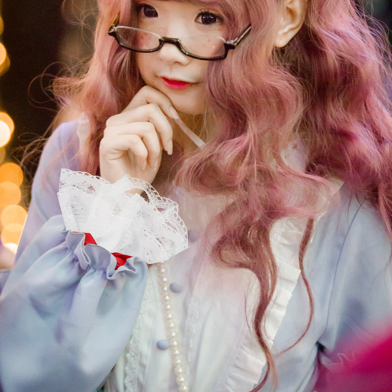 زوج واحد من أصفاد المعصم المصنوعة من الدانتيل الناعمة القابلة للتنفس وأكمام المعصم القوطي الأنيقة لوليتا إكسسوارات فستان للنساء في سن المراهقة #2