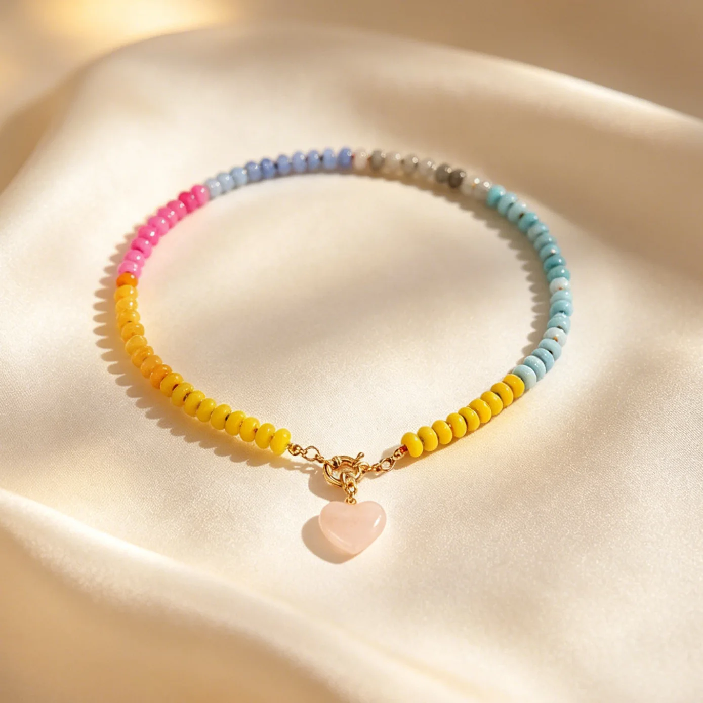 Dopamine natural stone beaded necklace, niche fashion fresh gradual change ins love pendant collarbone chain women