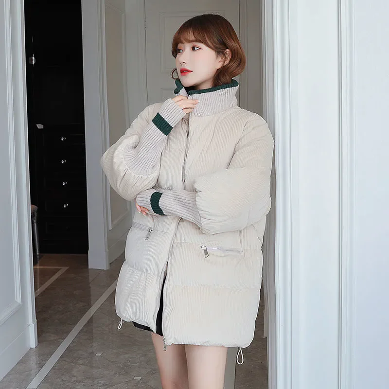 2025 Winter Woman Jacket Corduroy Padded Coat Lady Parka Loose Student Bread Clothing Thick Outerwear