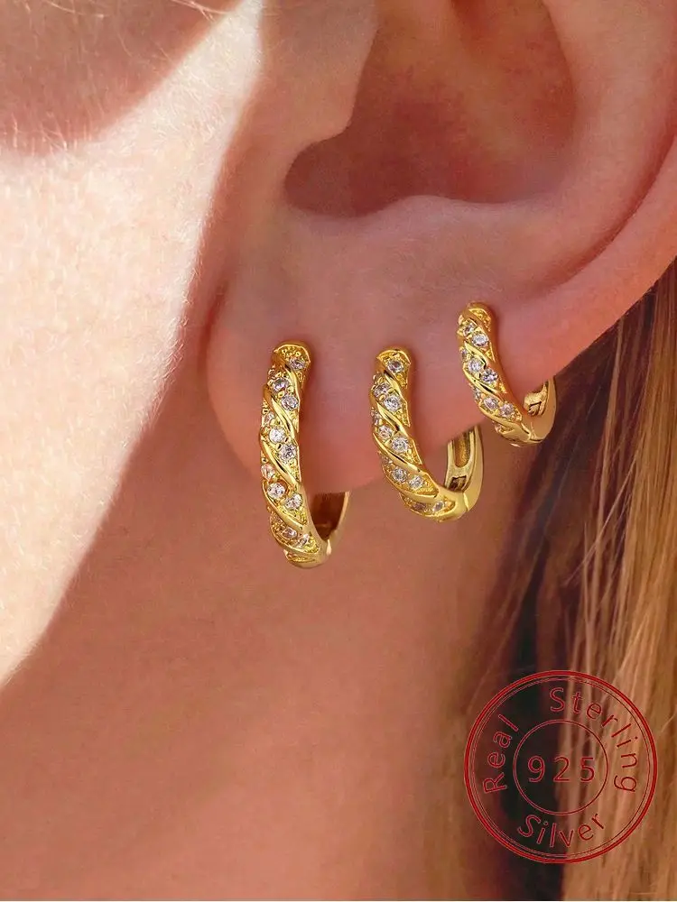 

925 Sterling Silver Fashionable Full Zircon Ear Buckle Earring For Women Anniversary Party Fashion High Quality Fine Jewelry