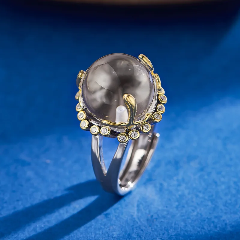 

S925 Sterling Silver Charms Rings for Women Men Fashion Contrast Colored Natural White Crystal Balls Zircon Jewelry Wholesale