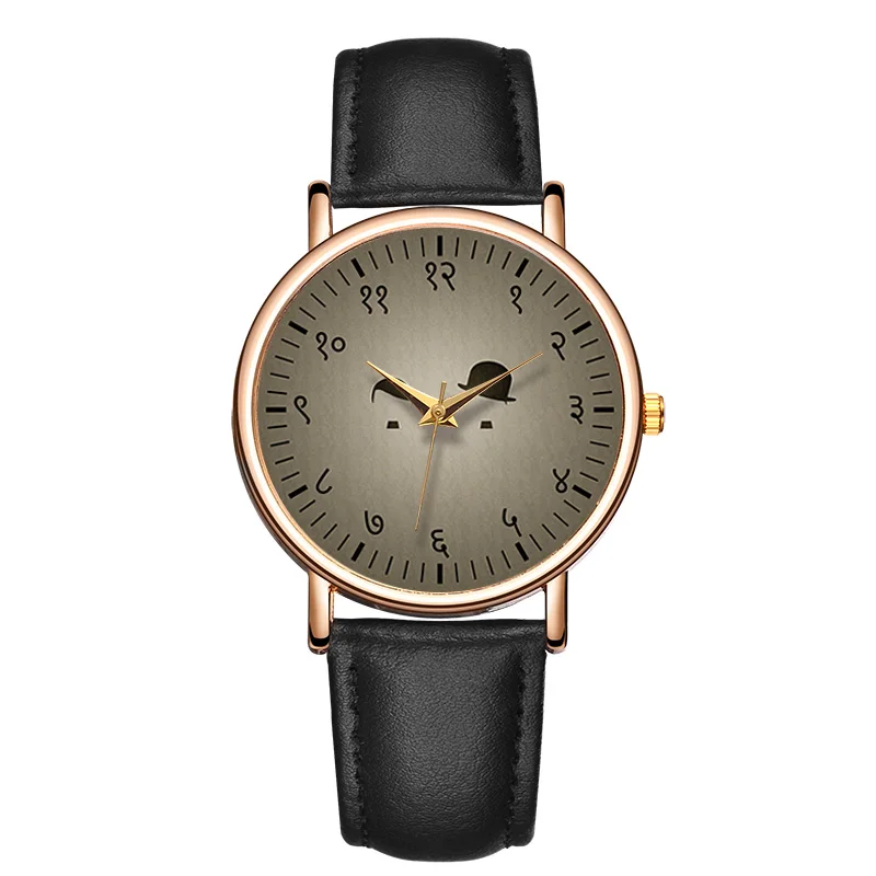 

Minimalism Women's Quartz Watch Odd Number Spoof Expression Watch Real Leather Waterproof Wristwatches Simple Quartz Watch