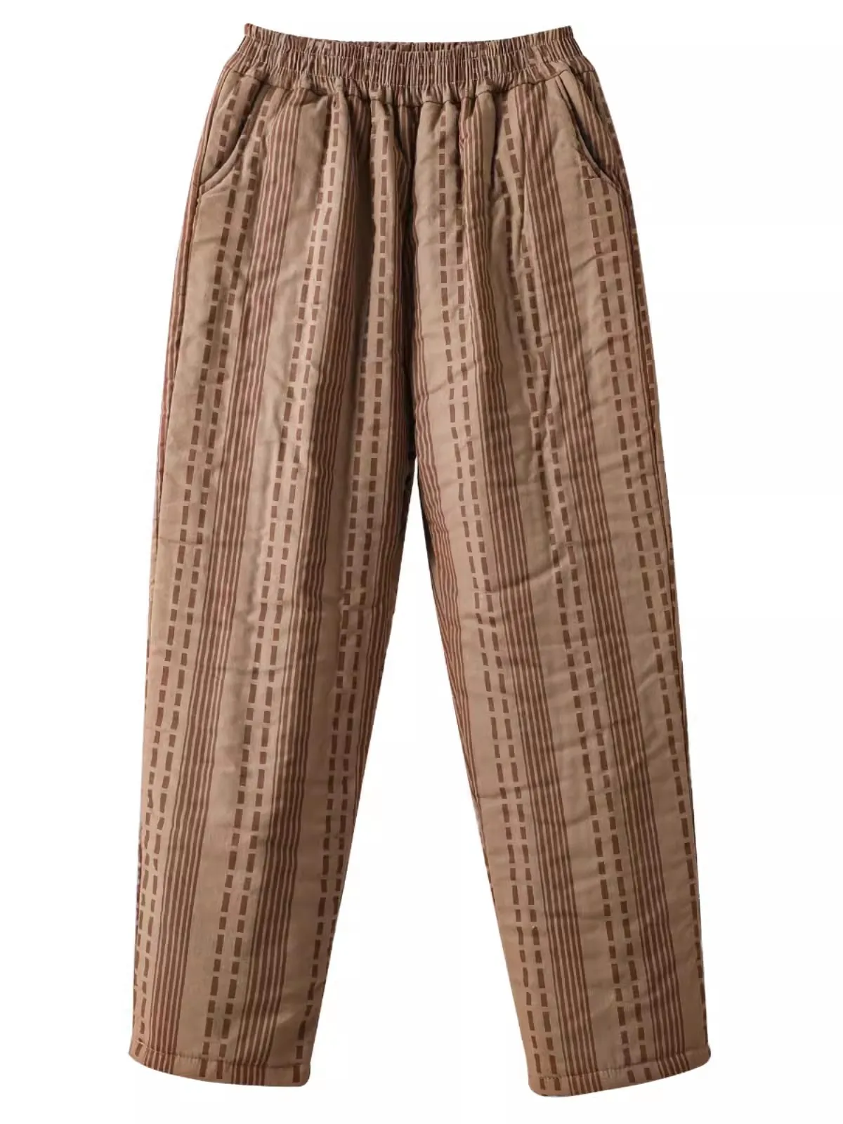 Pantalones acolchados de mediana edad para mamá, ropa de abrigo Vintage, pantalones bombachos acolchados de algodón, pantalones largos informales sueltos a rayas, invierno, 2024