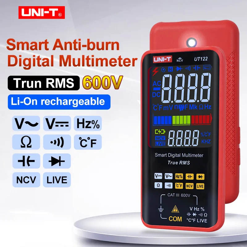 UT122 UT121A/UT121B/UT122 Tipo di scheda Gamma automatica Multimetro intelligente DC AC Resistenza Diodo Tester Capacità NCV Voltmetro