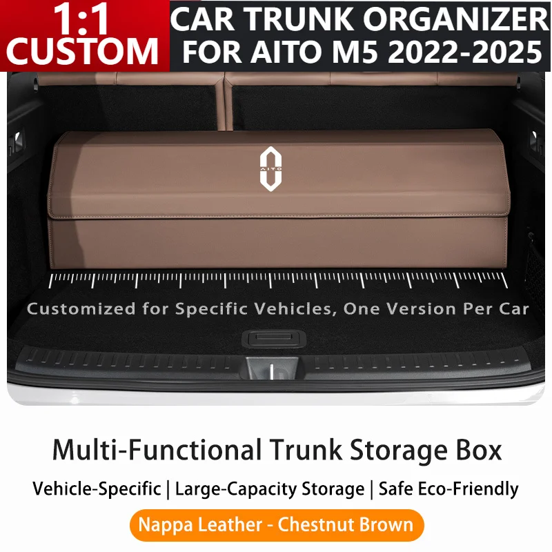 

Custom Car Trunk Organizer Box For AITO M5 SERES 5 2022-2025 Leather Large Capacity Auto Multiuse Storage Bag Folding
