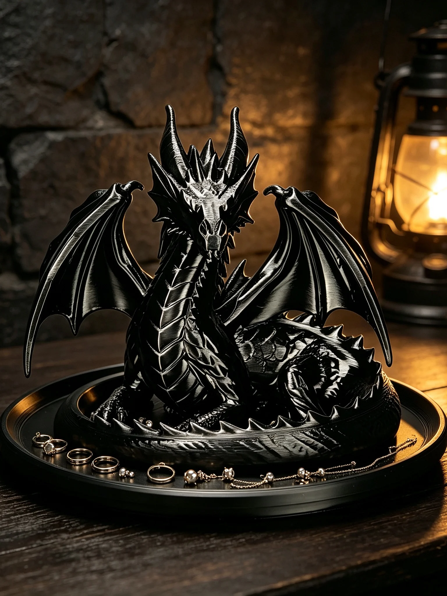 3dプリント製ダークドラゴン型ジュエリー収納トレイ-ゴシックスタイルデスクトップキーアクセサリーホルダー-クリエイティブデコレーションピース