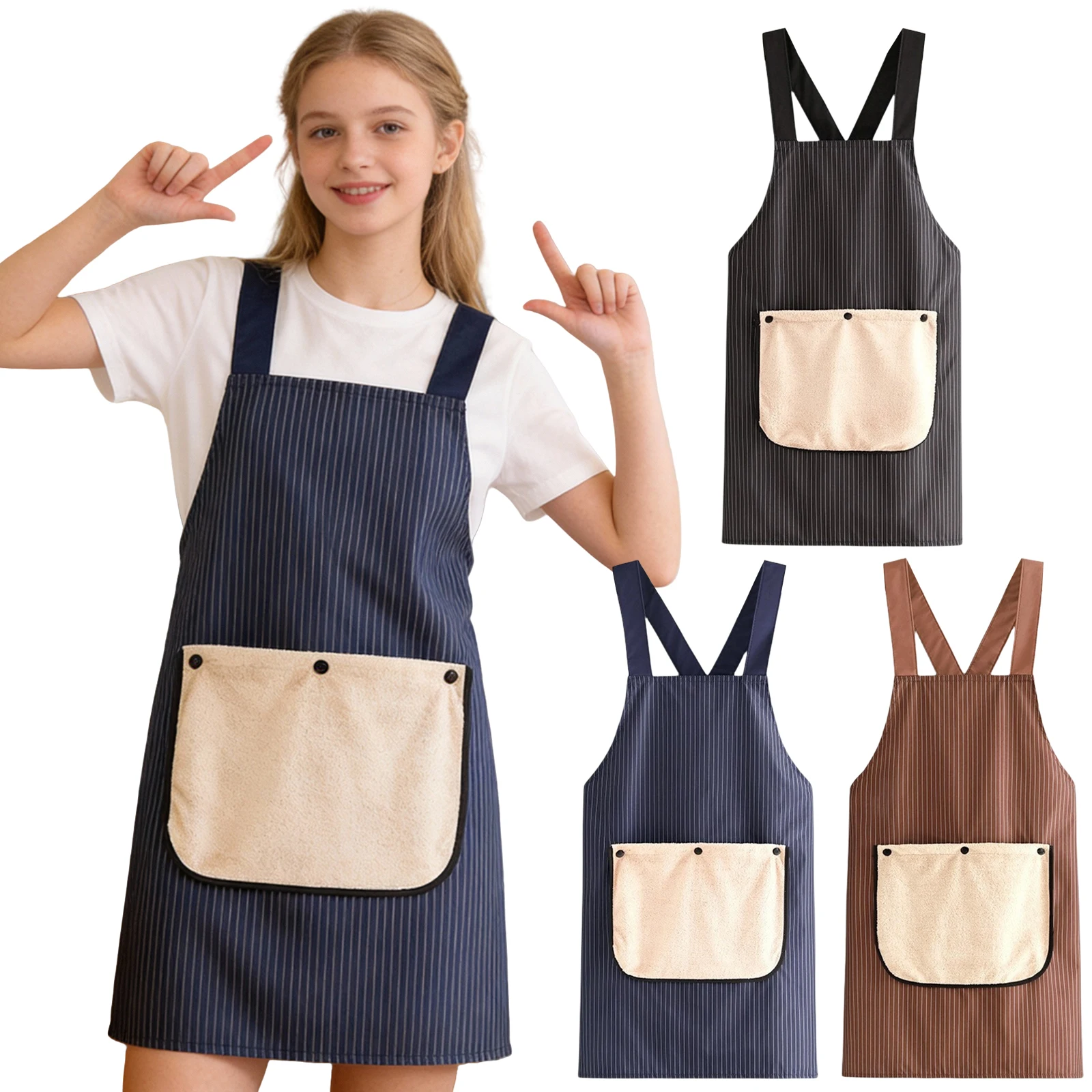 New Waterproof Kitchen Apron Sleeveless Cross Back Restaurant Uniform with Removable Hand Towel Anti-fouling Cooking Baking Bibs