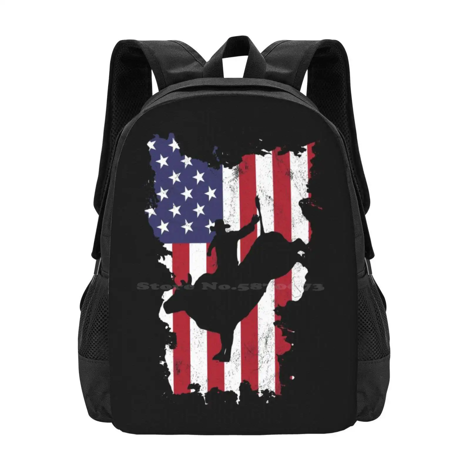 

Bull Riding Patriotic Hot Sale Schoolbag Backpack Fashion Bags Patriotic Bullfighters Farmers Barrel Racers Equestrian Bull