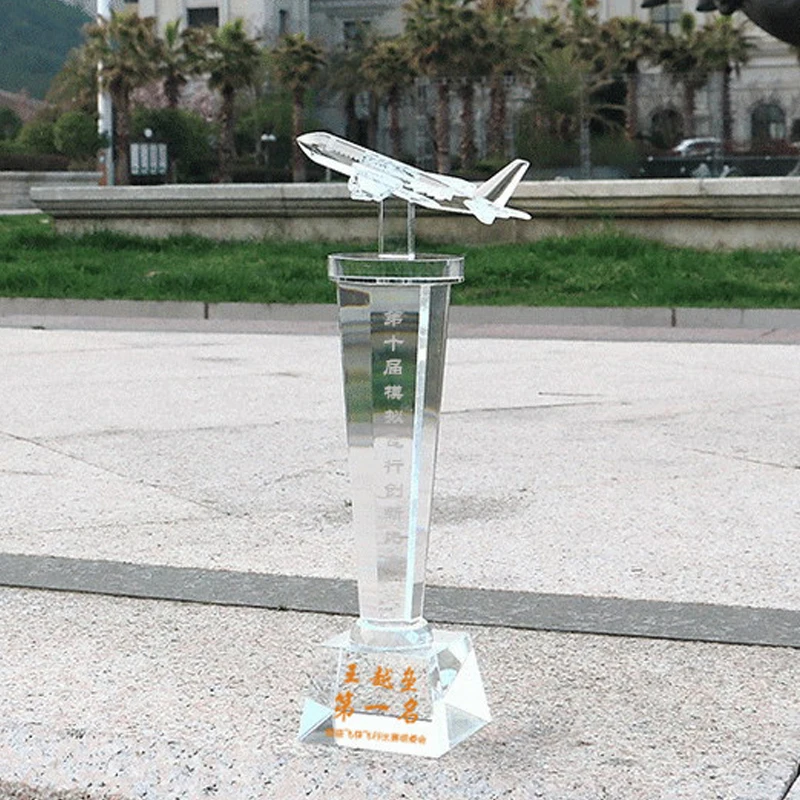 Customized Aircraft Shape Crystal Trophy, Creativity Lettering High-end Souvenir, Home Decoration Awards Competition Trophy, 1Pc