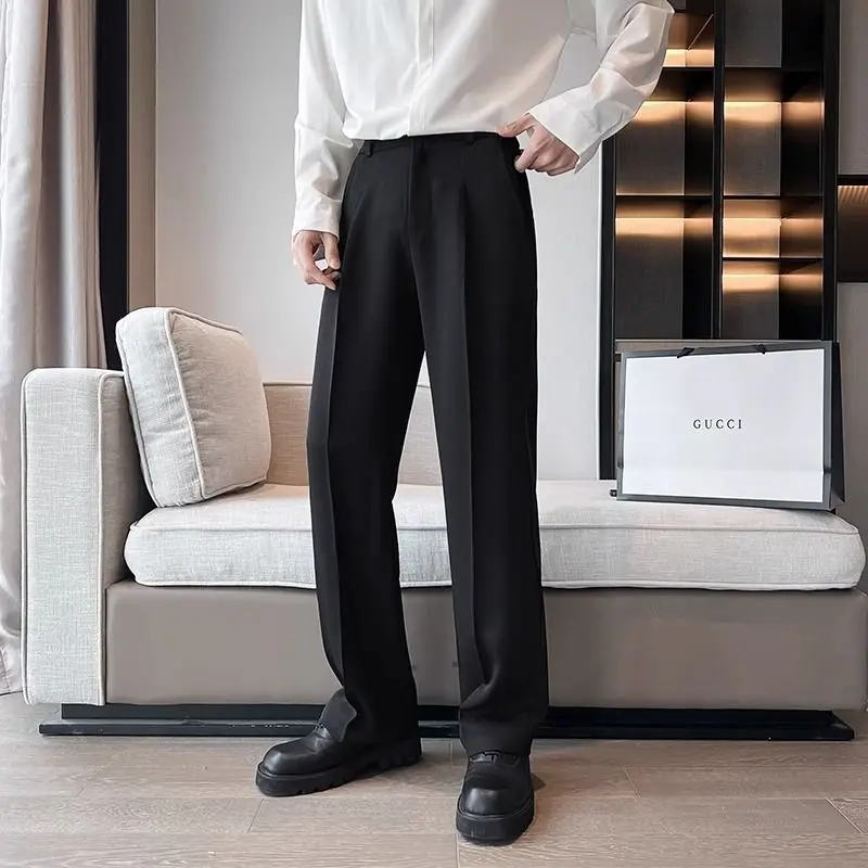 2023 New Spring and Autumn Fashion Men's Straight Tube Loose Casual Business Versatile Dropped Wide Leg High Grade Suit Pants