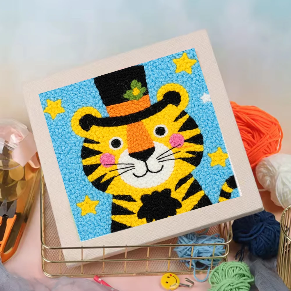 

Needle Punch Kit Handmade Embroidery Patterns Animal 25x25cm/9.84x9.84inch Monks Cloth For Punch Needle Modern Cross Stitch Kits