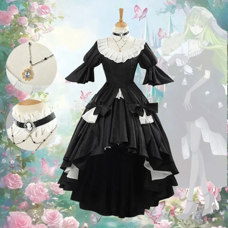 

Anime Lelouch Cosplay CC Costume Black Long Dress Princess Gown Gothic Style Lolita Role Play Outfit for Women Theme Party