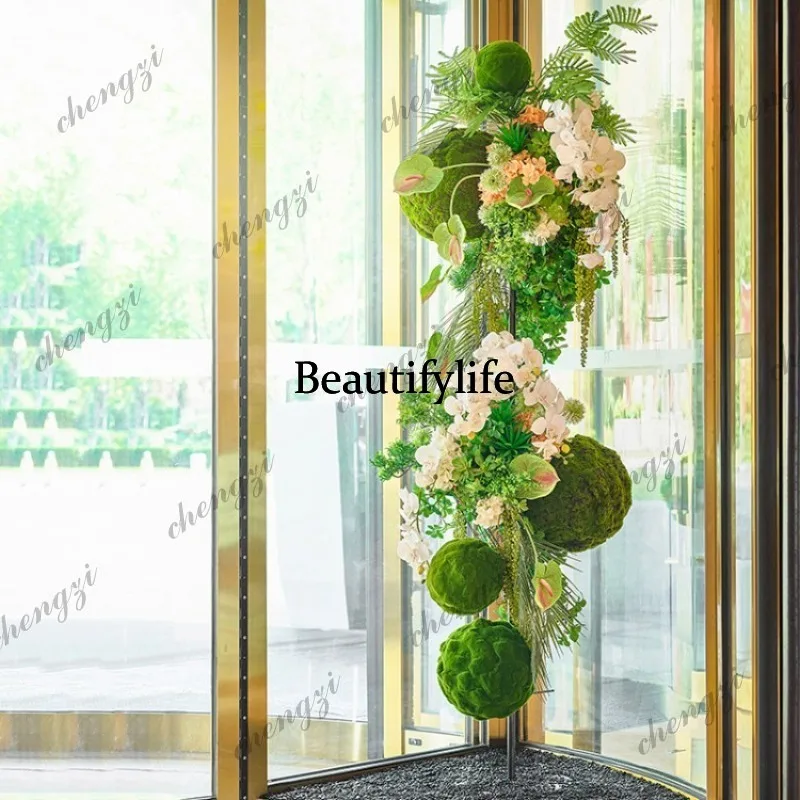 H132 hotel revolving door artificial flower fake flower shopping mall lobby lobby ornament floor decoration moss ball green plan