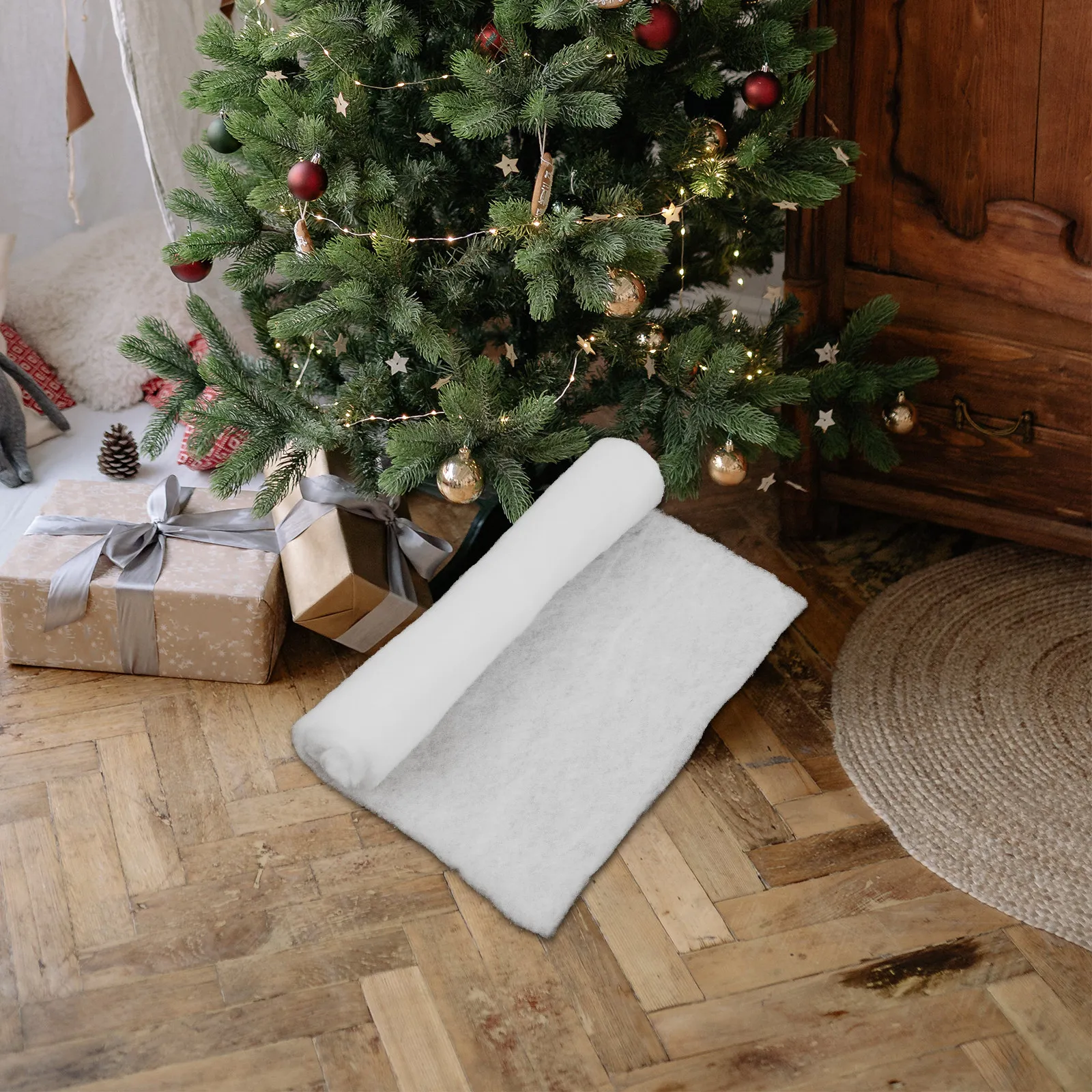 2Pcs Fake Snow Blanket Cotton Texture Soft Snow Roll for Christmas Tree Roof DIY Crafts Winter Party Table Decor