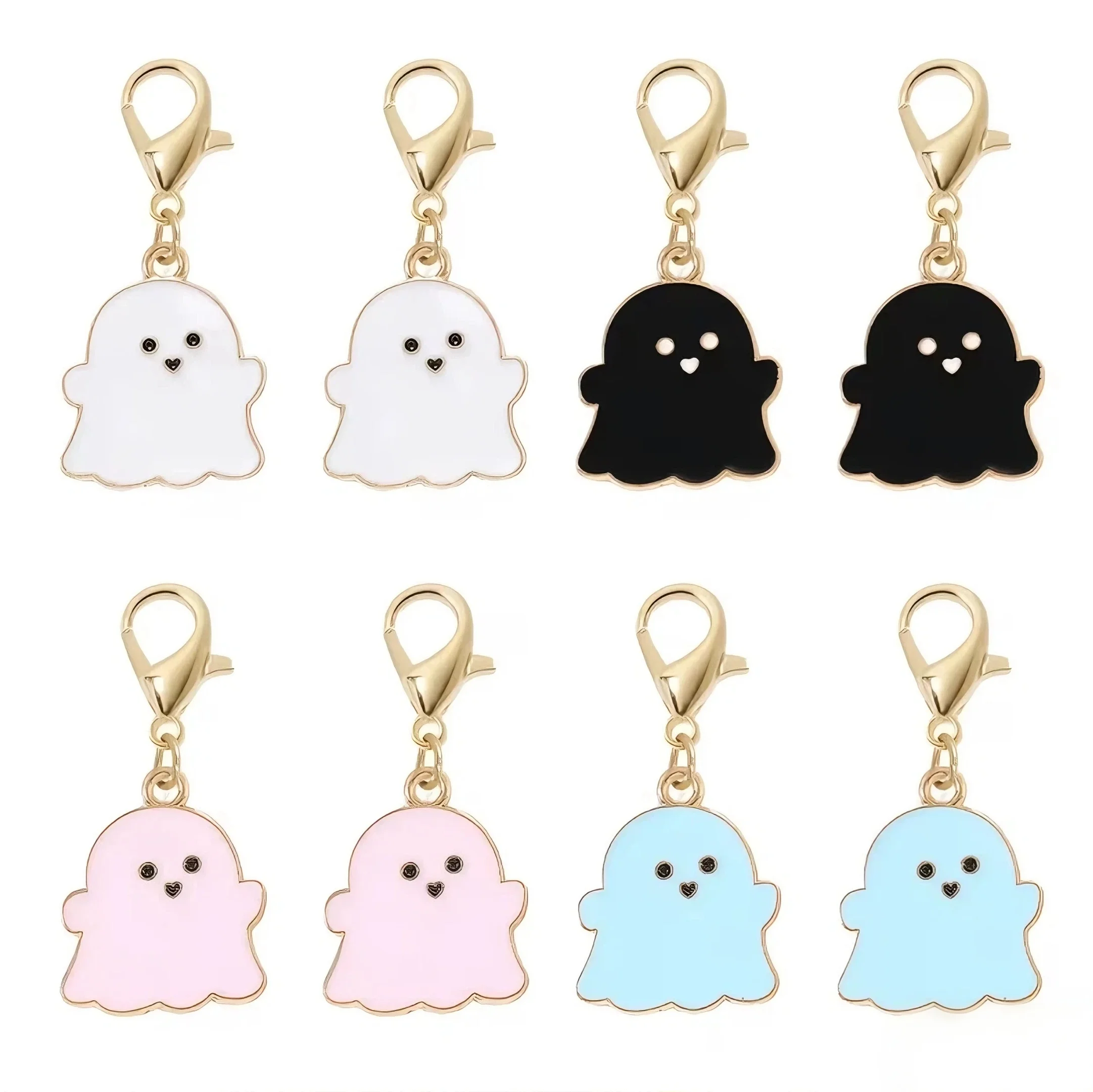 8 Stück niedliche Geister-Emaille-Schlüsselanhänger, Cartoon-Taschenanhänger, Karabinerverschluss, Schlüsselring, Halloween-Geschenk für Rucksack, Auto, Schmuckanhänger – Detail 1