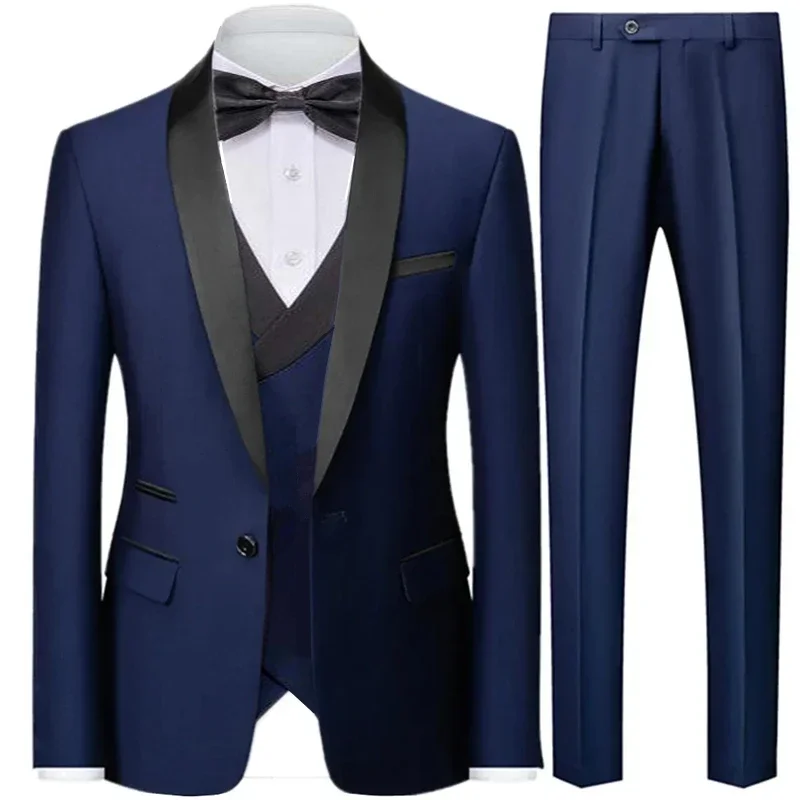 3 Pieces Set Blazers Jacket Vest Pants / Fashion Men Casual High Quality Business Slim Groom Wedding Formal Suit Coat Trousers