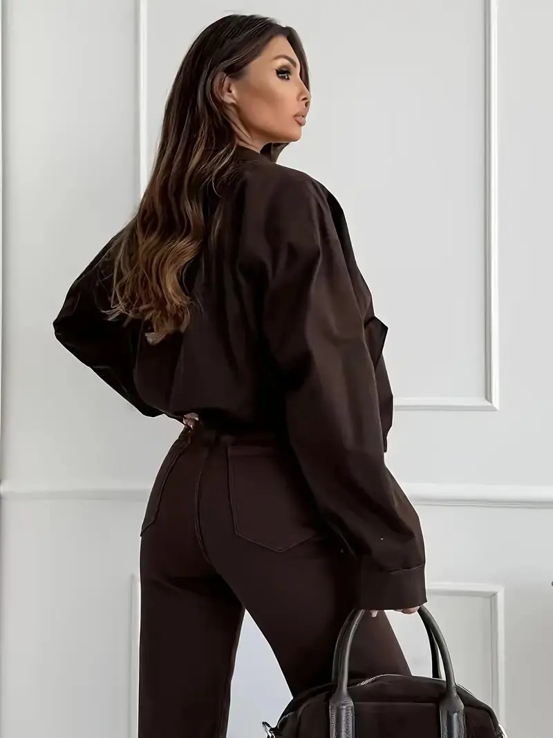 Women's Clothing Jeans2026 Viral Trends Dark Coffee Slim Fit JEANS European And American High Elastic Micro Pull Solid Color Cas