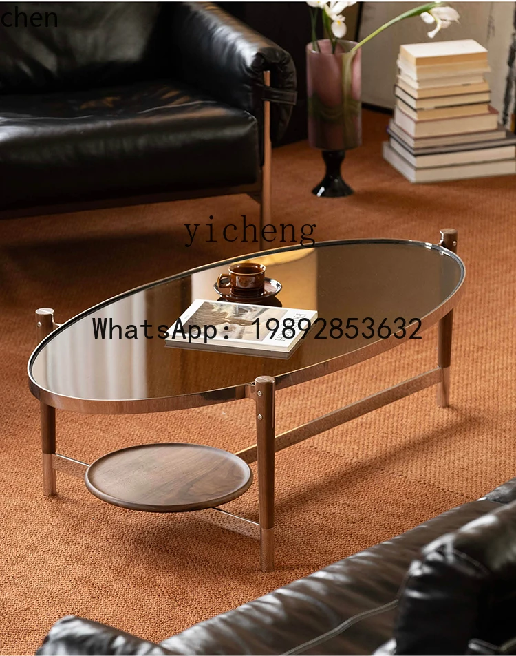 HT  coffee table oval tempered glass  living room household tea table