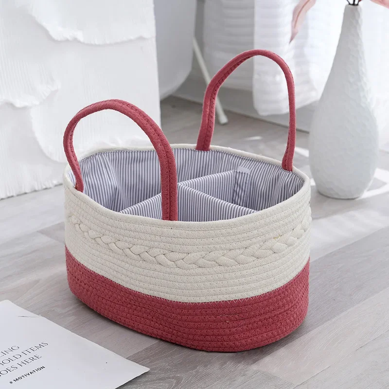 Handmade Woven Basket Cosmetic Sundries Storage Box Portable Can Thread Baby Diaper Caddy Storage Bin Diaper Bottle Fruit Basket