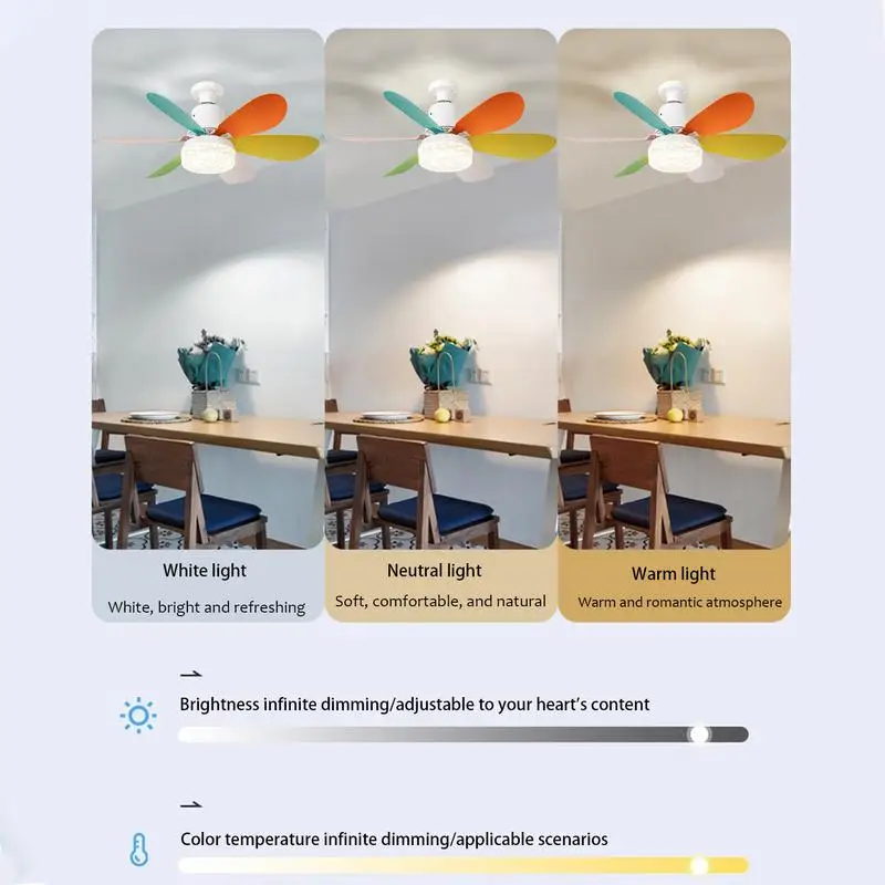 Silenciosa Ventilador de teto LED com controle remoto, Luz LED destacável, 3 cores, Inteligente, Living