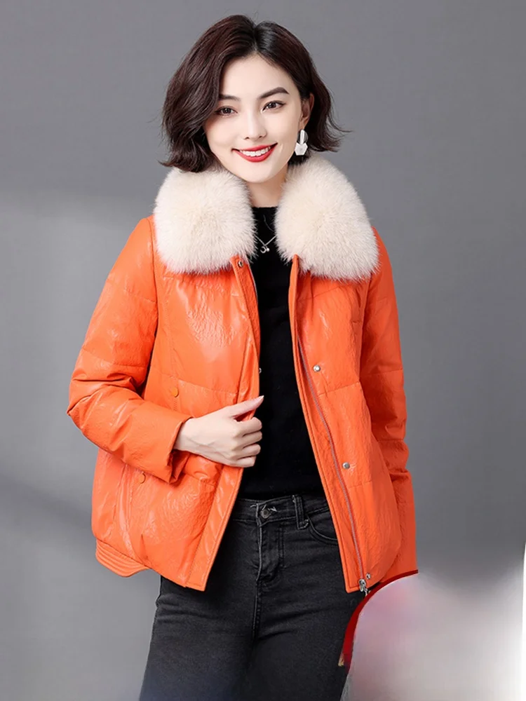 

Ning Genuine Leather down Jaet Women's ort Sle 2025 Winter New Slim Fit eepskin Coat Fur Collar Fur Coat