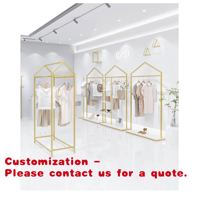 custom.Polished Gold Stainless Steel Clothes Rail and Display Multilevel Shoes Bag Garment Rack Coat Hanger Stand Clothes New De