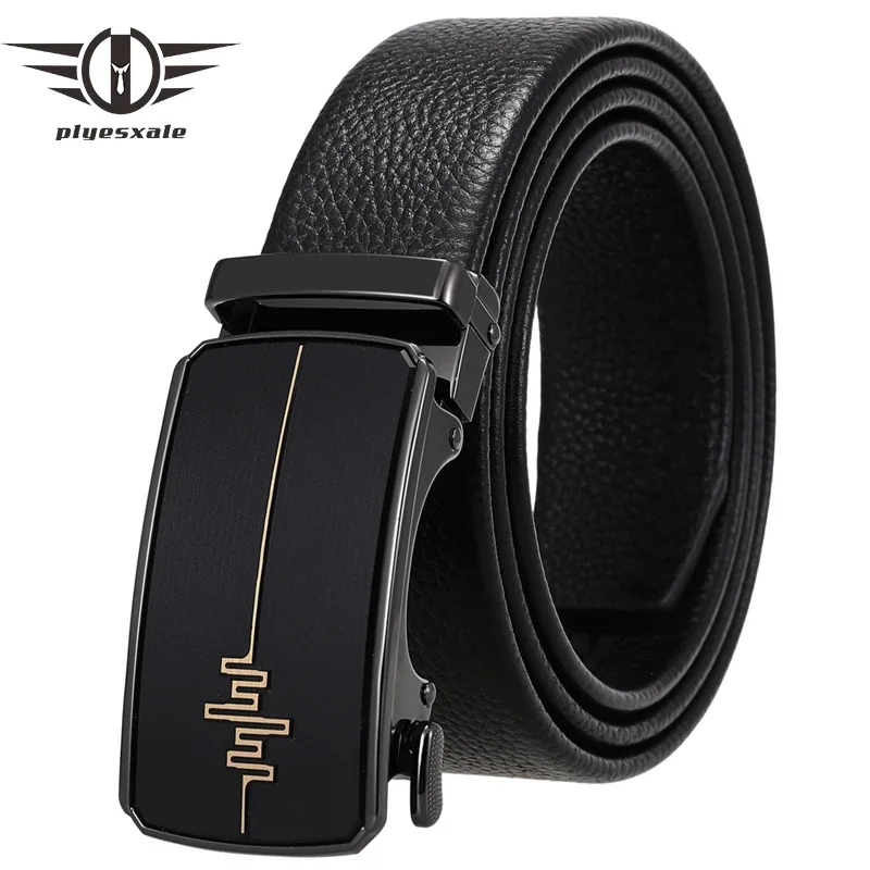 

Plyesxale Automatic Buckle Belt For Men High Quality 3.5cm Width Brand Designer Cowskin Genuine Leather Male Belts Strap G1515