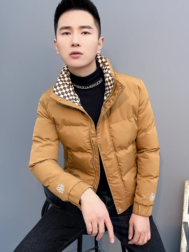 

Мужская модная приталенная хлопковая куртка 2023 года, зимняя повседневная укороченная модель с воротником-стойкой, из водонепроницаемой ткани с покрытием, на молнии