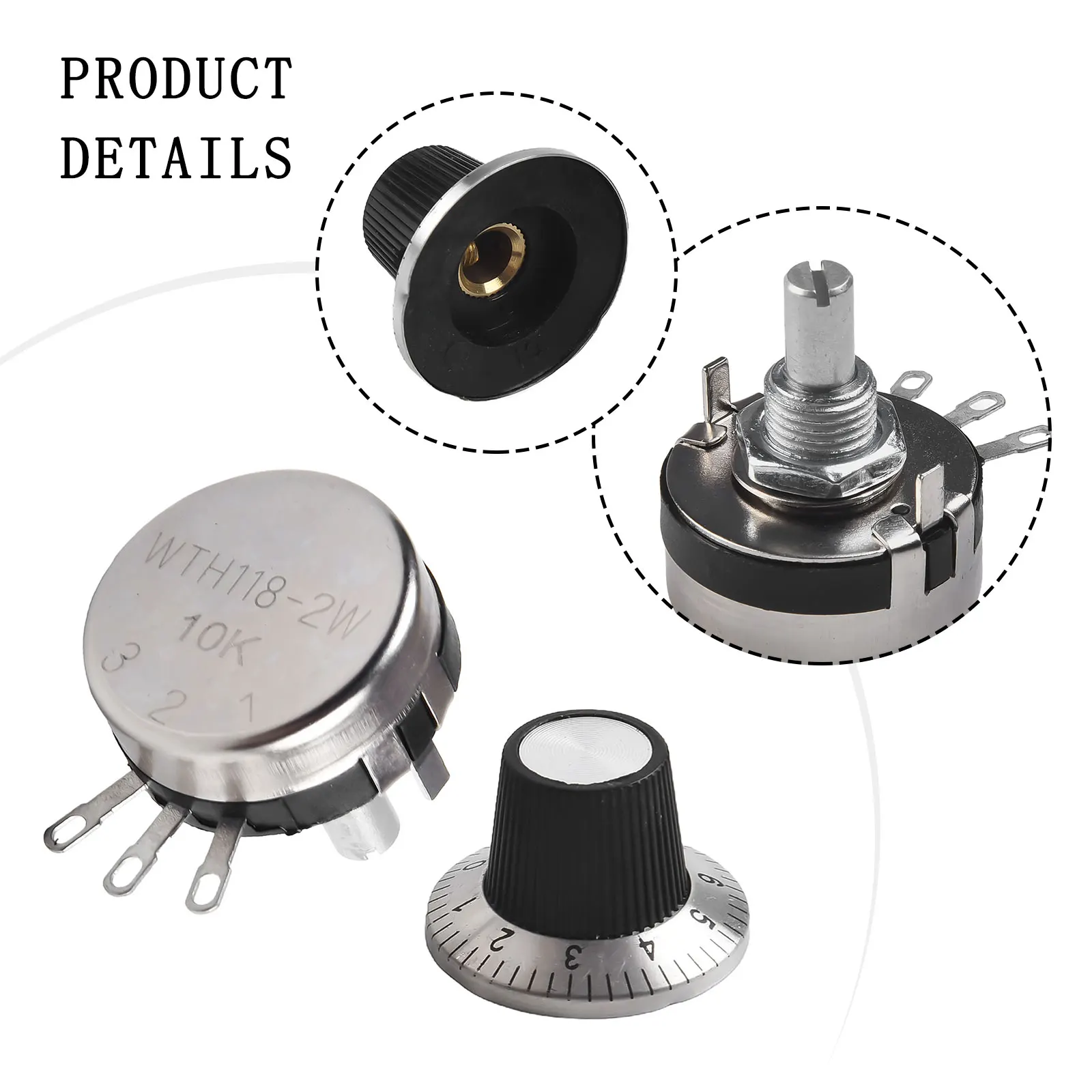 High Conductivity Carbon Potentiometer w Dial Knob WTH118 2W 10K Ohm 2W Top Adjustment Stable Working Performance