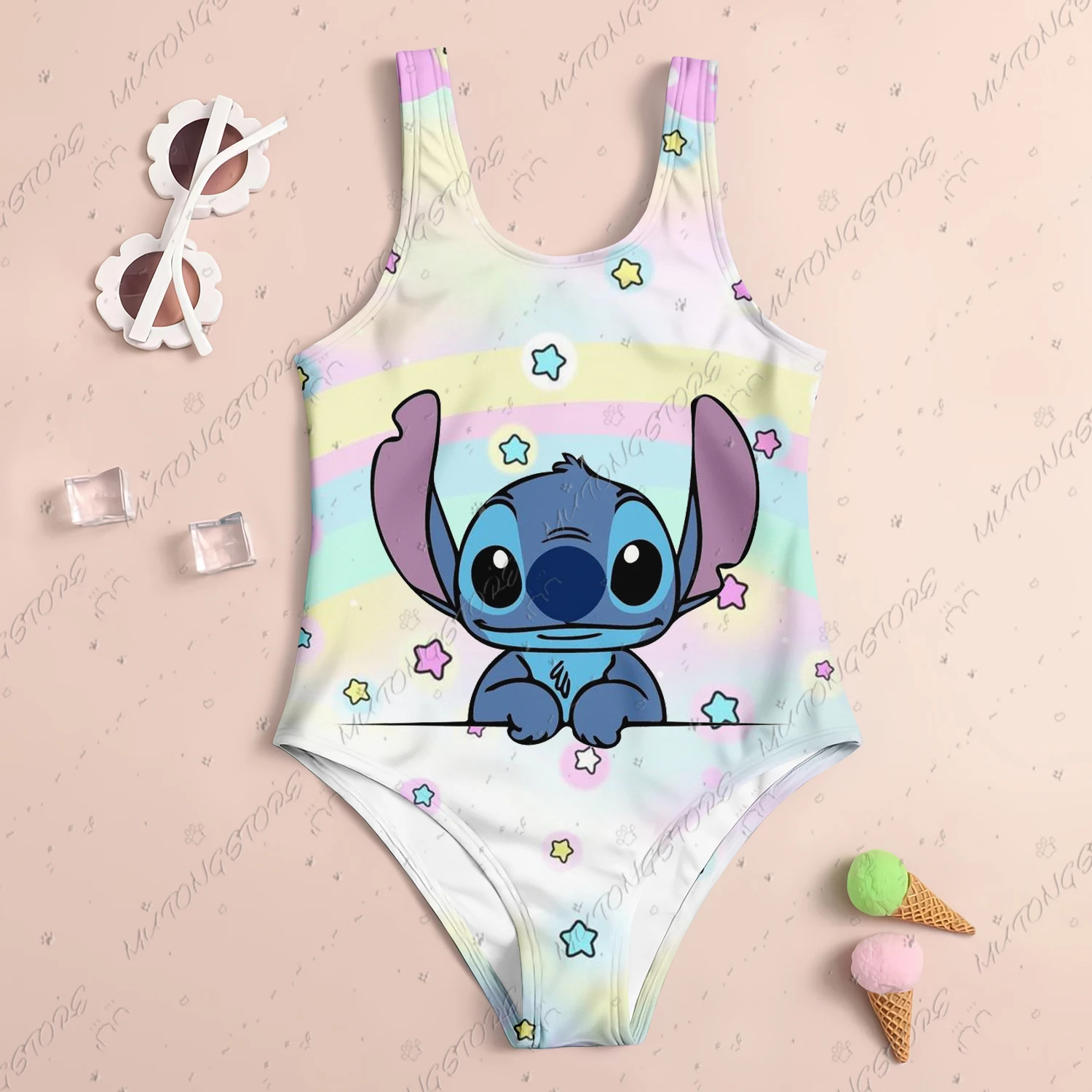 24 New Baby Swimsuit Girl 2024 Stitch Children Women Swimwear Beach Swimsuit Kids 4-14 Years Old Sell Like Hot Cakes Girls\' Girl