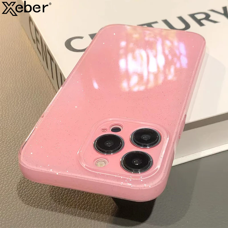 Coque souple en silicone à paillettes scintillantes pour iPhone, coque antichoc, couleur bonbon MSI, compatible avec les modèles 15, 16 Pro Max, 14,