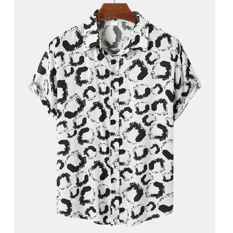 قميص بطبعة الفهد مطبوع ثلاثي الأبعاد للرجال، قميص شاطئ صيفي عصري وكاجوال بأكمام قصيرة، طية صدر شخصية من هافانا ألوها #4