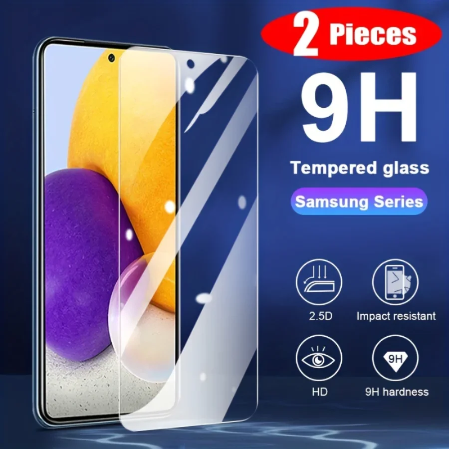 2Pcs HD 9H Clear Tempered Glass For Samsung Galaxy A55 A15 A35 5G A54 A14 A23 A03 A53 A52 A42 A32 A13 A20 A12 Screen Protector