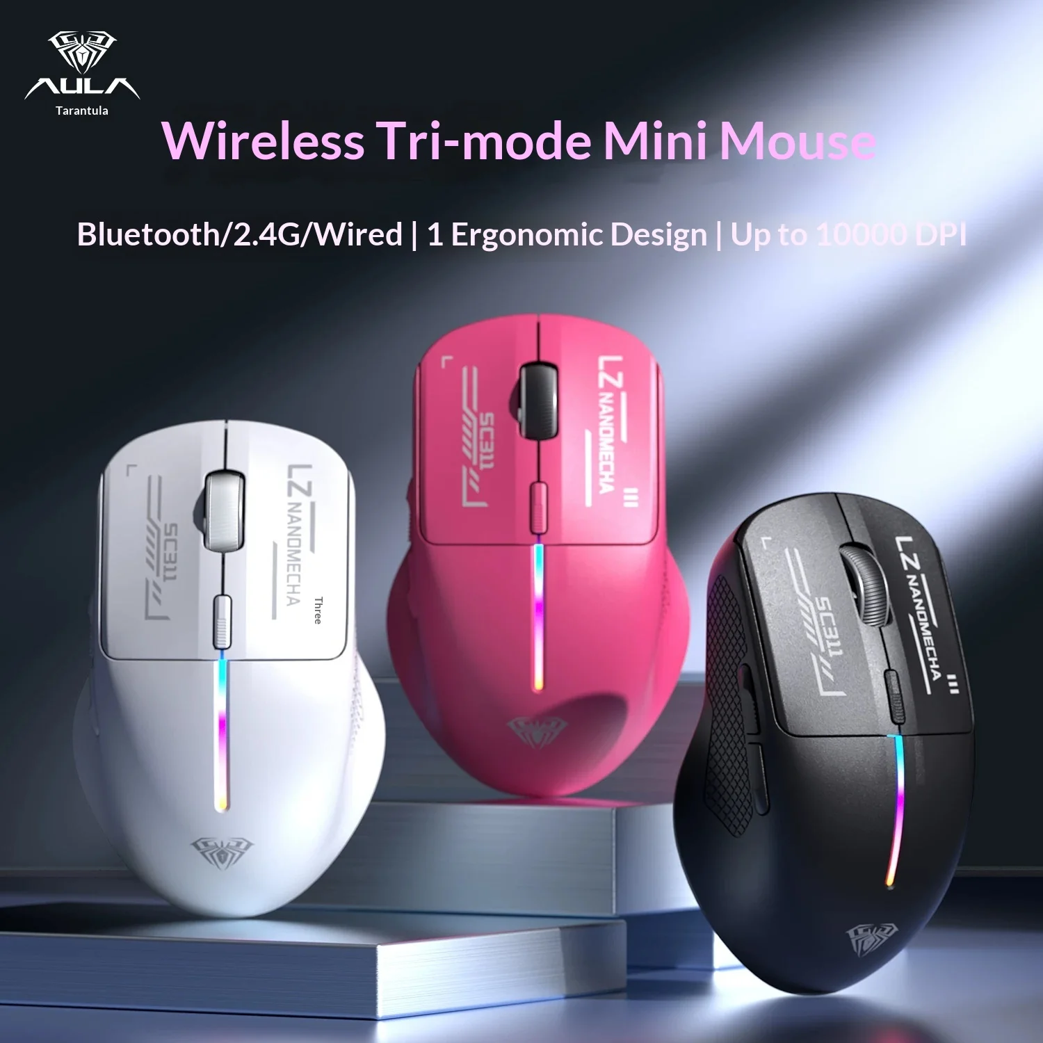 AULA Witch Mirror SC311 E-sports Mouse Three Mode Connection Customized 10000DPI Sensor Wireless Mouse 1000HZ Rate Of Return