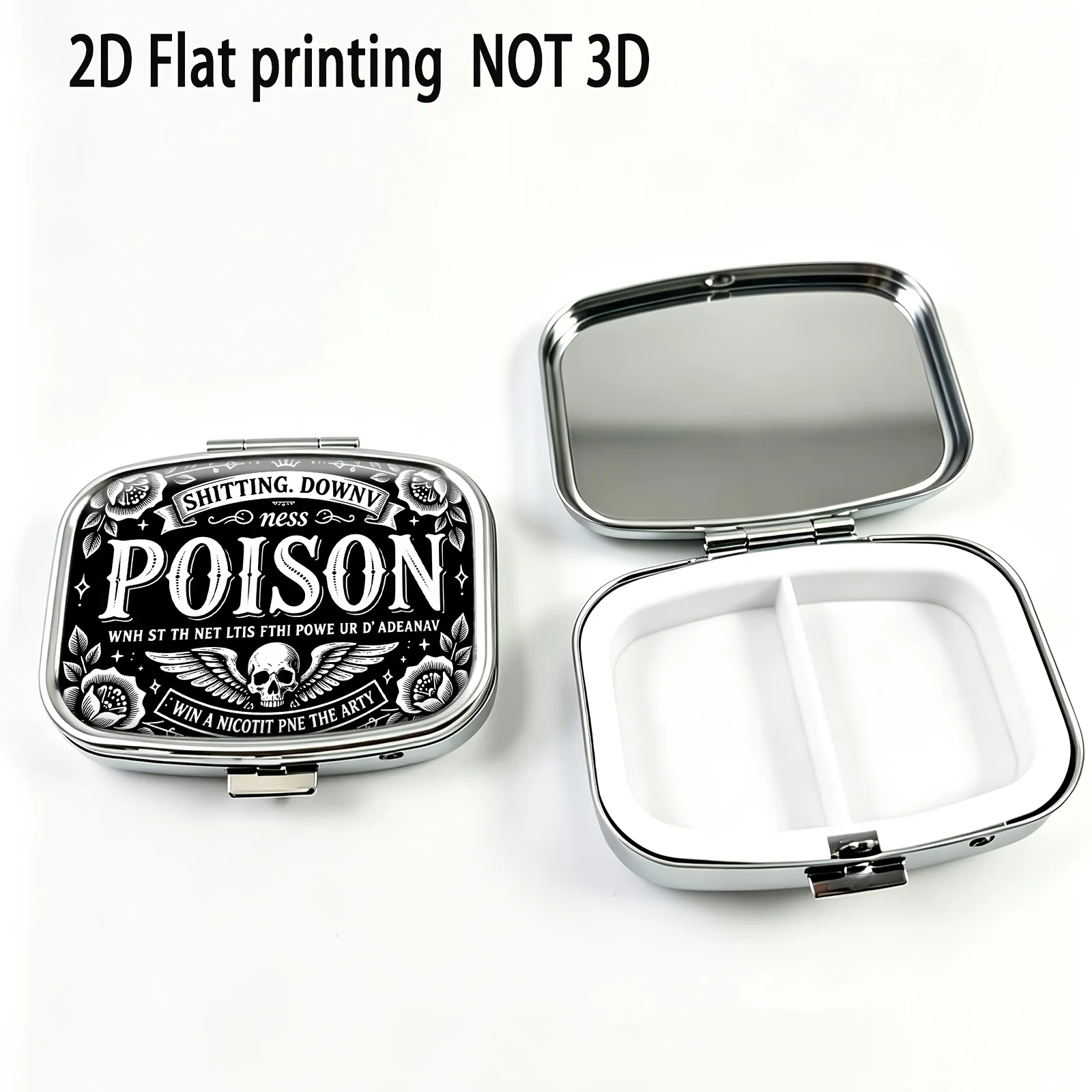 1Pc Flat Printing Medicine Box, Poison Bottle Skull Warning Label Pattern Design, Victorian Dark Styleportablemetal Materialexquisite and Convenientpractical Giftbusiness Trip Carrysuitable for Various Occasionseasy Storagesmall Granule S