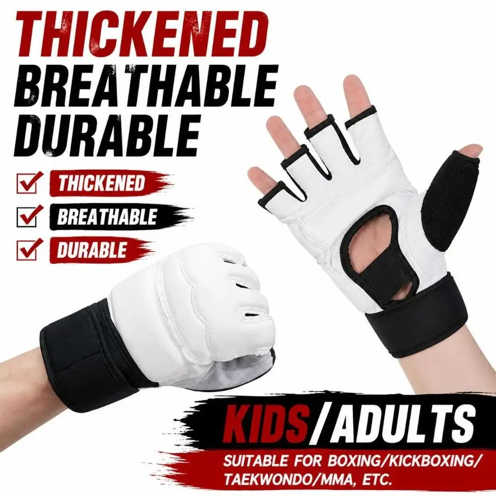 Breathable Taekwondo Hand Guards Padded Half Finger Boxing Gloves Adjustable Flexible Martial Arts Hand Protectors
