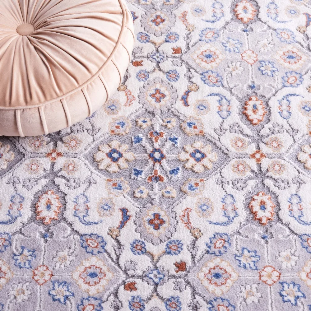 Neutral Multi Area Rug, 5 ft x 7 ft, Grey/Blue Rust