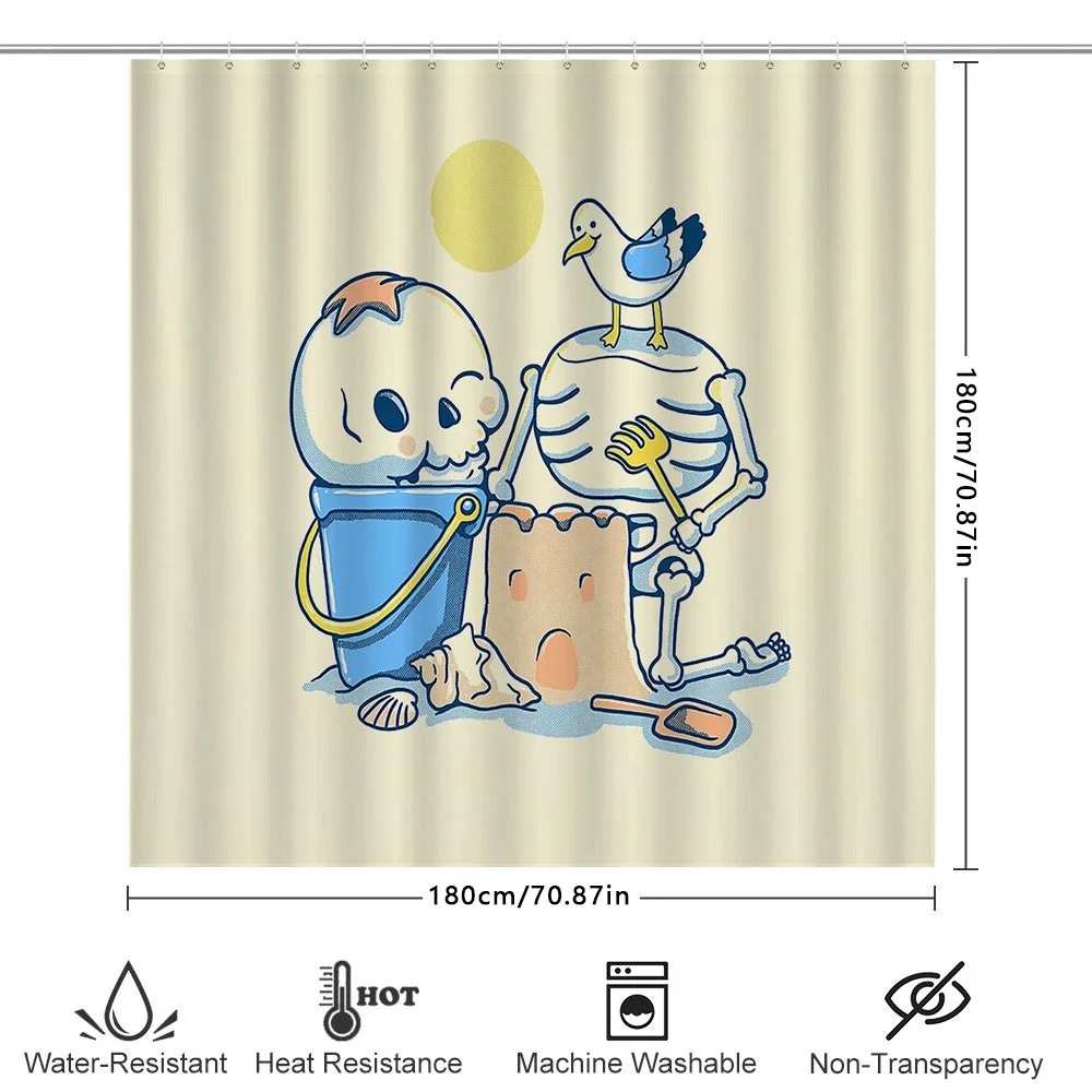 ستارة حمام على شكل رسوم كرتونية لطيفة غير مؤطرة مع ستارة حمام على الشاطئ الرملي ديكور الحمام قماش مقاوم للماء على شاطئ البحر والمحيط كي