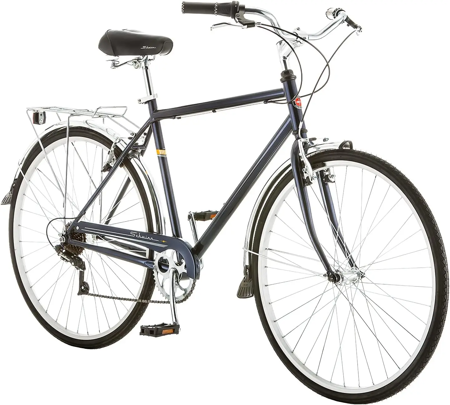 Adult Hybrid Bike, Mens and Womens, Step-Over or Step-Through Frame Options, 7-Speed Drivetrain, Rear Rack, 700C Wheels