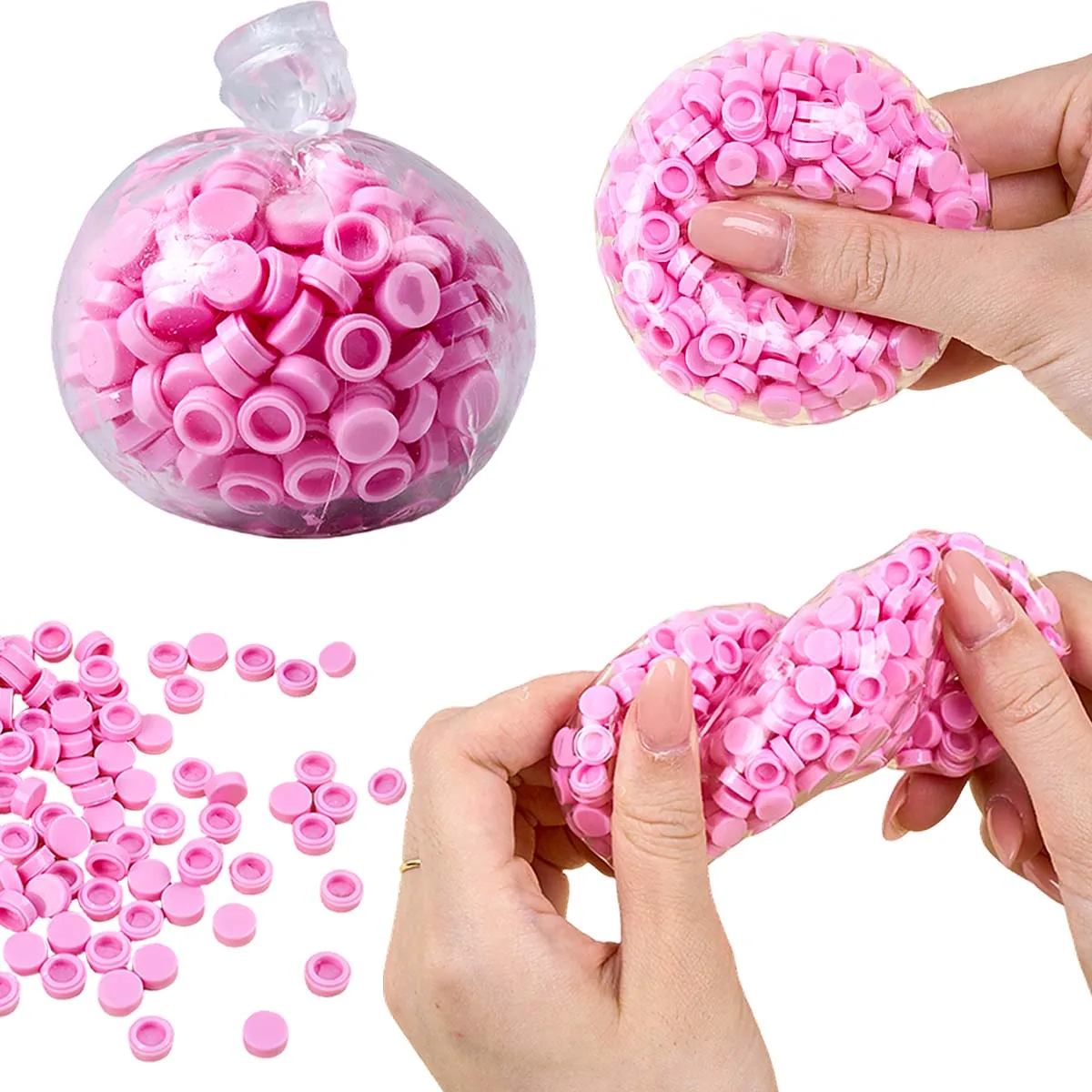 Squishy Squeeze Toy Making Kit Clear TPR Empty Ball Shell with Sealing Plug Small Round Granules Beads Filler for DIY Handmade
