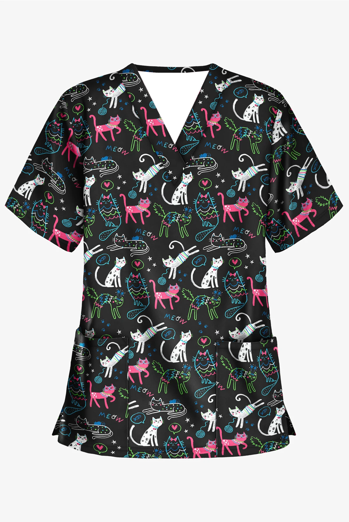 Desenhos animados femininos com estampa Animal Roupas de Enfermagem, Tops Bonitos, Manga Curta, Decote V, Uniforme Casual Trabalho, Camisa, Camisa Vestuário