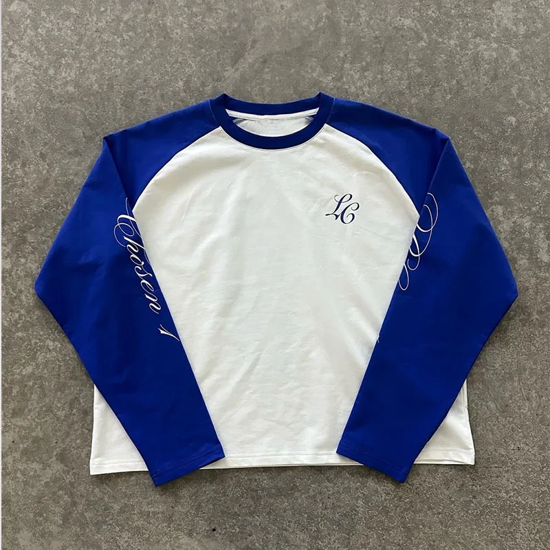 Amerikanischer Lässiger Oversize-Pullover mit Buchstabendruck Hip-Hop Harajuku Oberteil Modisches Farblich Abgestimmtes Schulterfreies Langarm-T-Shirt mit Rundhalsausschnitt