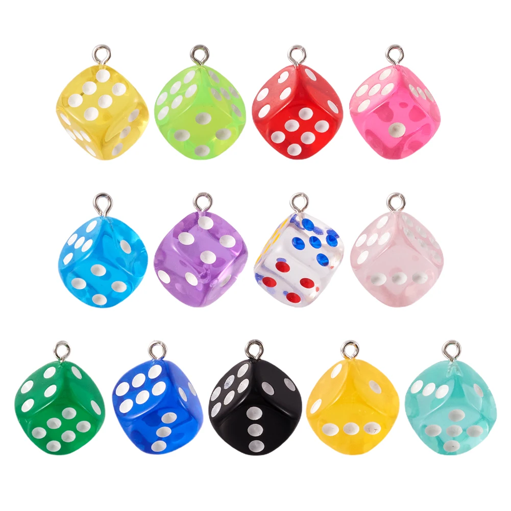 30Pcs Mixed Color Transparent Resin Dice Charm Pendants for DIY Jewelry Keychain Earrings Necklace Making Accessories