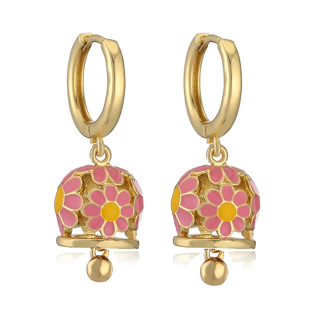 HECHENG,Enamel Flower Hoop Earrings Water Drop Hoops for Women Super Fairy Bell As Earring Ear Buckle Cute Jewelry