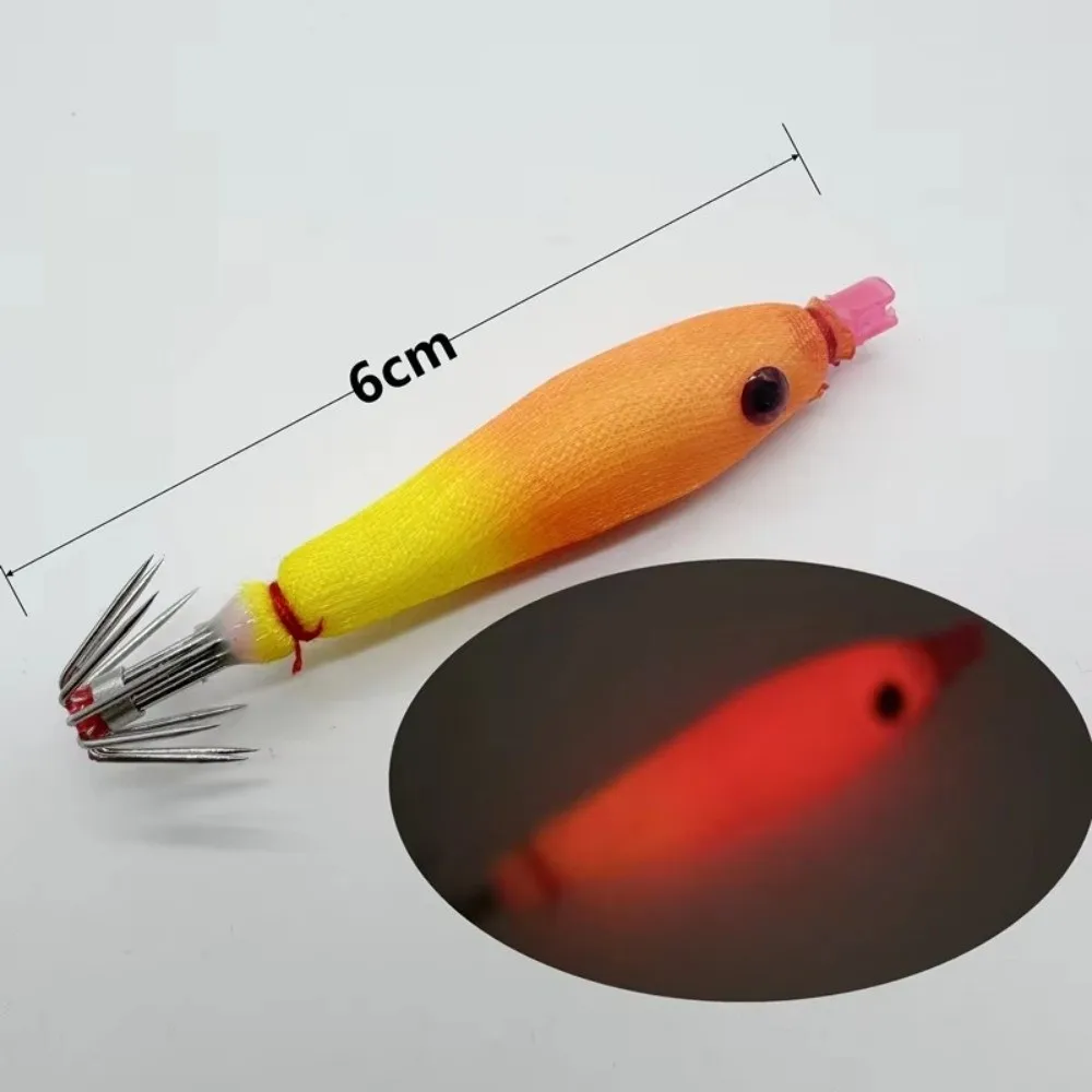 Leuchtender Tintenfisch-Jig aus Holz, kleine Garnelenköder für das Meeresangeln, EGI-Tintenfischhaken mit Silikon-Stoffummantelung, Oktopus-Jig für das Meeresangeln